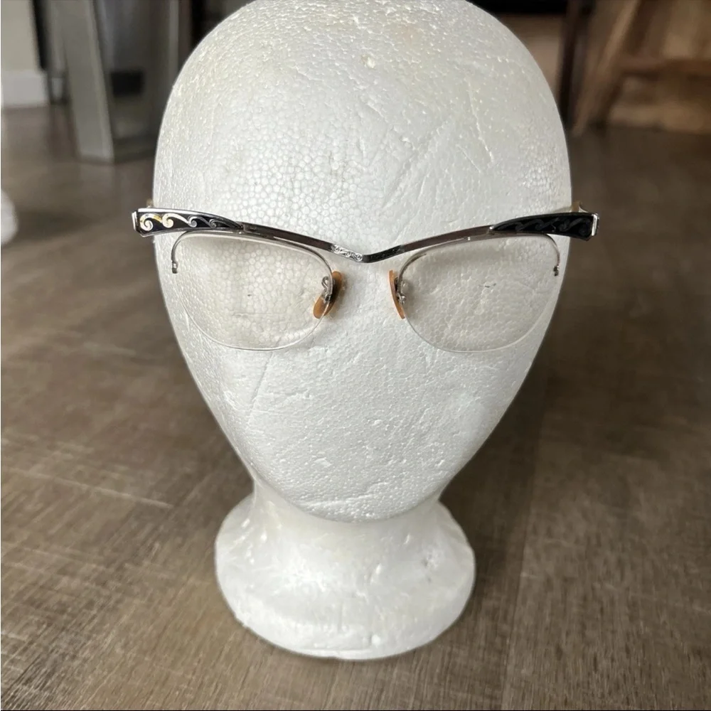 B&L 1/10 12kgf 5 Vintage Cat Eye Glasses Frames Etching 1950s 1960s